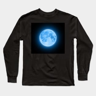 Blue Super Moon Glowing With Blue Halo Long Sleeve T-Shirt